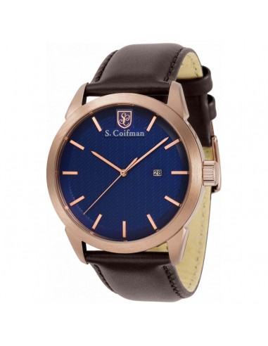 S. Coifman Men's Quartz Watch - Rose Gold Case Blue Dial Brown Leather Strap | SC0500 livraison gratuite