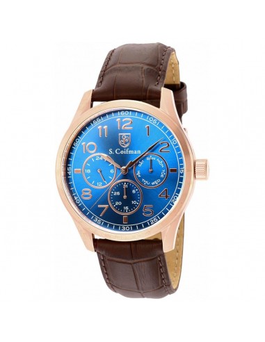 S. Coifman Men's Quartz Watch - Day-Date Blue Dial Brown Leather Strap | SC0506 de technologie