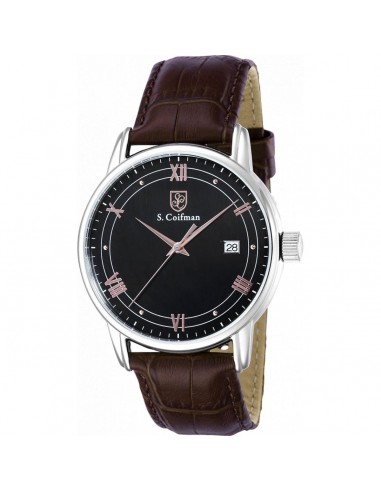 S. Coifman Men's Watch - Quartz Date Display Black Dial Brown Leather Strap | SC0537 chez Cornerstreet bien 