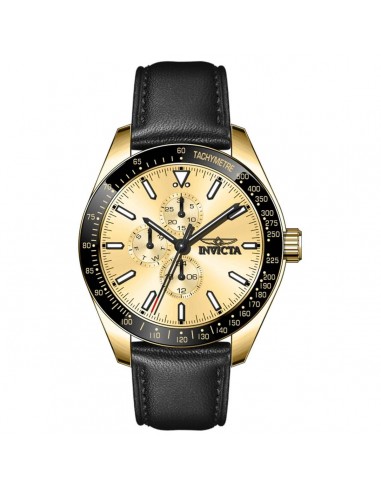 Invicta Men's Watch - Aviator Chronograph Gold Tone Dial Black Leather Strap | 38979 Le MVP de beaucoup