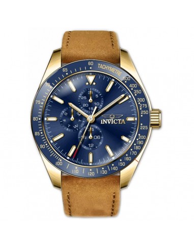 Invicta Men's Watch - Aviator Yellow Gold Case Blue Dial Brown Leather Strap | 38983 Venez acheter