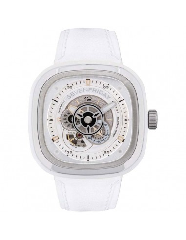 SevenFriday Men's Watch - P-Series Silver Dial White Strap Power Reserve | P1C-01 Faites des économies