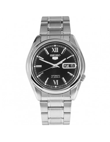 Seiko Men's Automatic Watch - Series 5 Black Dial Silver Steel Bracelet | SNKL55K1 basket pas cher