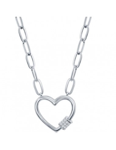 Classic Women's Necklace - Sterling Micro Pave CZ Heart Carabiner Paperclip | M-6778 Economisez 