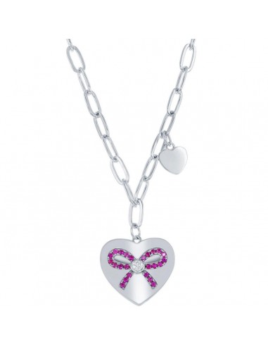 Classic Women's Necklace - Sterling Heart with Ruby CZ Ribbon Paperclip | M-6782 une grave pollution 