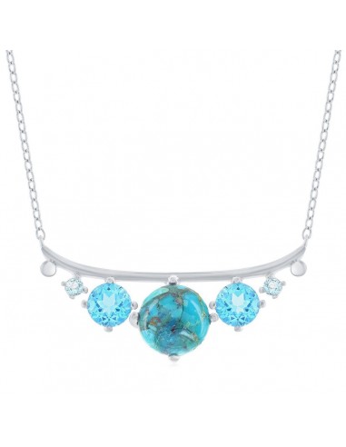 Classic Women's Necklace - Sterling Graduating Round Turquoise and Blue CZ | M-6848 2 - 3 jours ouvrés.