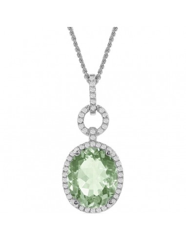 Bellissima Women's Necklace - Green Amethyst Oval with White Topaz Border | BLK-7555 À commander