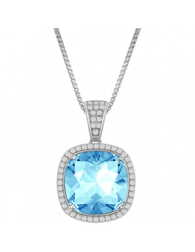 Bellissima Women's Necklace - White CZ and Cushion Aqua Swarovski Element | BLK-8385 de technologie