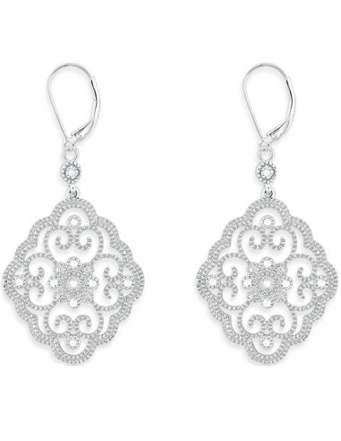 Classic Women's Earrings - Sterling Silver White Diamond Lever Back Closure | D-4891 la chaussure