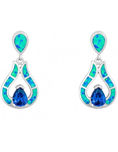 Opalata Women's Earrings - Sterling Silver Blue Opal Teardrop with Center CZ | D-5192 Venez acheter