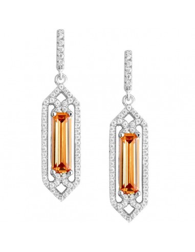 Classic Women's Earrings - Center Rectangle Orange and White CZ Border | D-5459 une grave pollution 