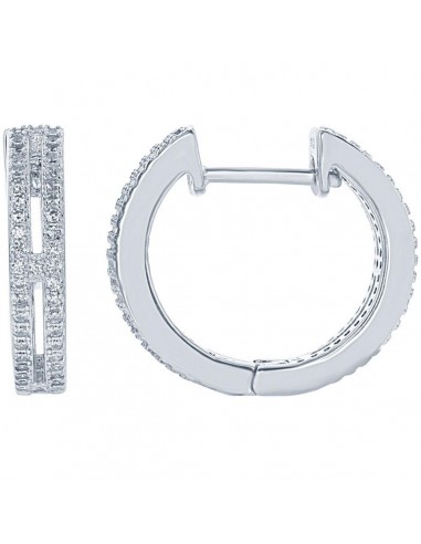 Classic Women's Earrings - Sterling Silver Open Double Row White CZ Hoop | D-6055 de la marque