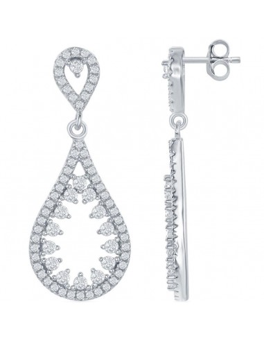 Classic Women's Earrings - Sterling Silver Open Teardrop with White CZ Center | D-6387 offre 