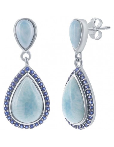 Caribbean Treasures Women's Earrings - Double Pearshaped Blue Larimar and CZ | D-7740 shop