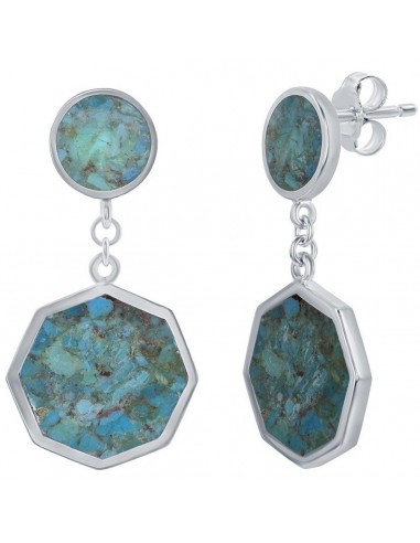 Classic Women's Earrings - Sterling Silver Round and Hexagon Shaped Turquoise | D-7811 Les magasins à Paris