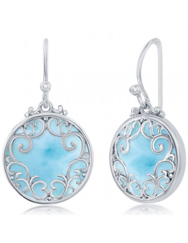 Caribbean Treasures Women's Earrings - Silver Round Larimar Filigree Design | D-7873 Livraison rapide