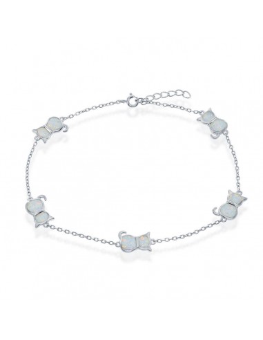 Opalata Women's Anklet - Sterling Silver White Opal Cat | R-9236 à prix réduit toute l'année