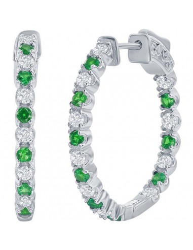 Classic Women's Earrings - Silver 3x25mm Created Emerald and White Sapphire | D-7960 Les magasins à Paris