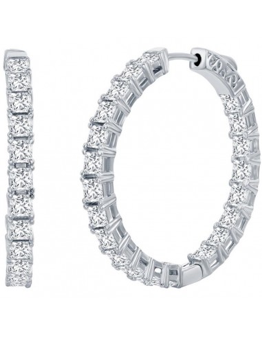 Classic Women's Earrings - Silver 3x35mm Square White CZ Inside Outside Hoop | D-7978 Véritable concentré