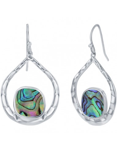 Classic Women's Earrings - Irregular Abalone and Hammered Pear Shape Silver | D-7993 une grave pollution 