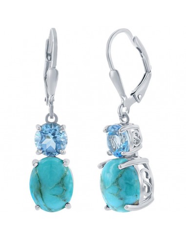 Classic Women's Earrings - Oval Shape Turquoise and Round Blue Topaz Gemstone | D-8111 Voir les baskets