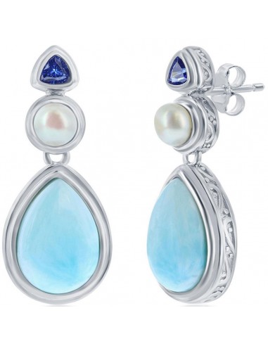 Caribbean Treasures Women's Earrings - Larimar with FWP and Tanzanite CZ | D-8184 à prix réduit toute l'année