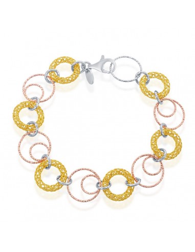 Classic Women's Bracelet - Tri Color Sterling Silver Open Circles Link | S-4796 Les magasins à Paris et en Île-de-France