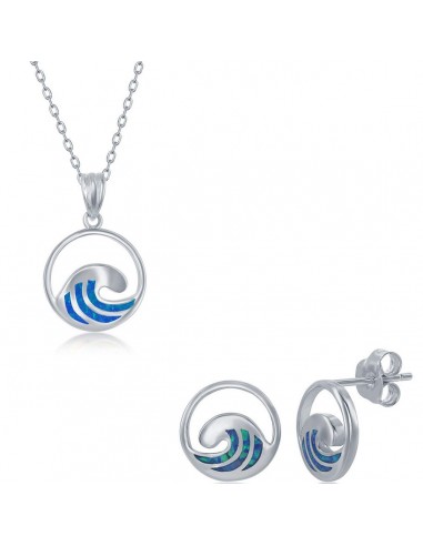 Opalata Women's Necklace and Earrings Set - Sterling Blue Inlay Opal Wave | SET-571 Voir les baskets