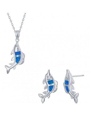 Opalata Women's Necklace and Earrings Set - Sterling Blue Inlay Opal Fish | SET-580 Jusqu'à 80% De Réduction