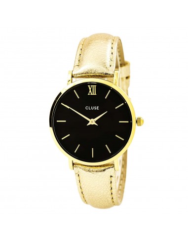 Cluse CL30037 Women's Minuit Black Dial Gold Metallic Leather Strap Quartz Watch livraison et retour toujours gratuits