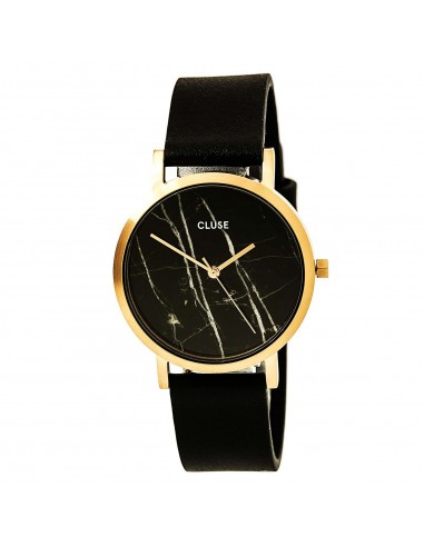 Cluse CL40104 Women's La Roche Petite Black Leather Strap Black Marble Dial Watch français