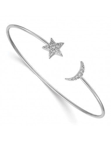 14k White Gold Diamond Moon & Star Flexible Bangle Comparez et commandez 