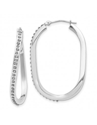 14k White Gold Diamond Fascination Oval Twist Hinged Hoop Earrings livraison et retour toujours gratuits