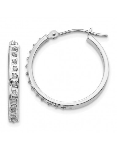 14k White Gold Diamond Fascination Round Hinged Hoop Earrings solde