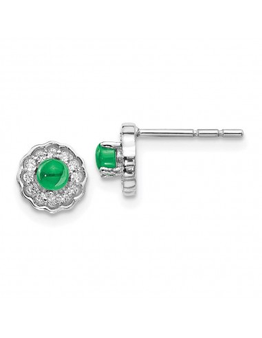 14k White Gold Diamond & Cabochon Emerald Earrings pas chere