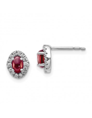 14k White Gold Diamond & Cabochon Garnet Earrings Paris Déstockage Promo