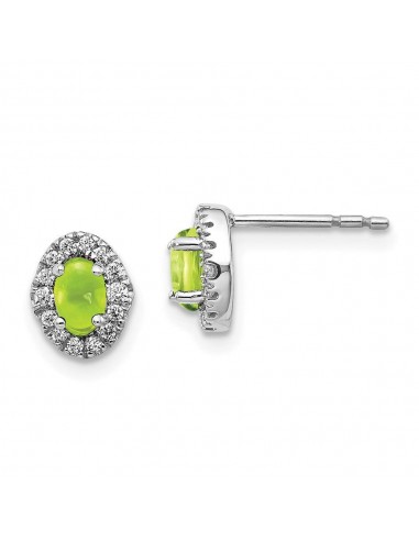 14k White Gold Diamond & Cabochon Peridot Earrings Pour