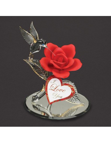 I Love You Hummingbird & Red Rose Glass Figurine paiement sécurisé