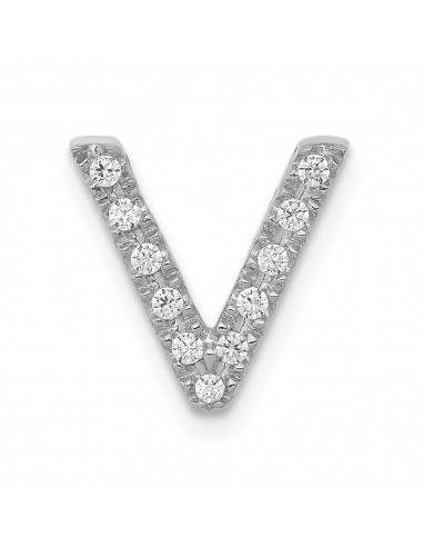 14k White Gold Diamond Initial V Charm les ligaments