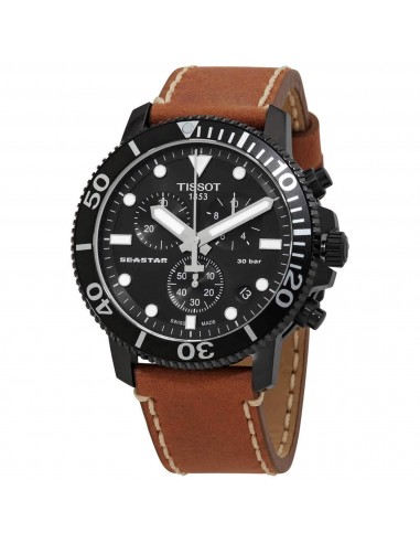 Tissot Men's Chronograph Watch - Seastar 1000 Black Case Brown Strap | T1204173605100 est présent 