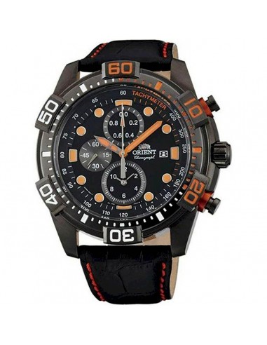 Orient Men's Quartz Watch - Sport Chrono Black Dial Leather Strap Date | FTT16003B0 Profitez des Offres !